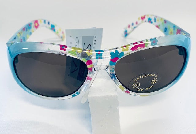 Solbrille børn uv400 - Blå med blomster til piger - dullarstore.com