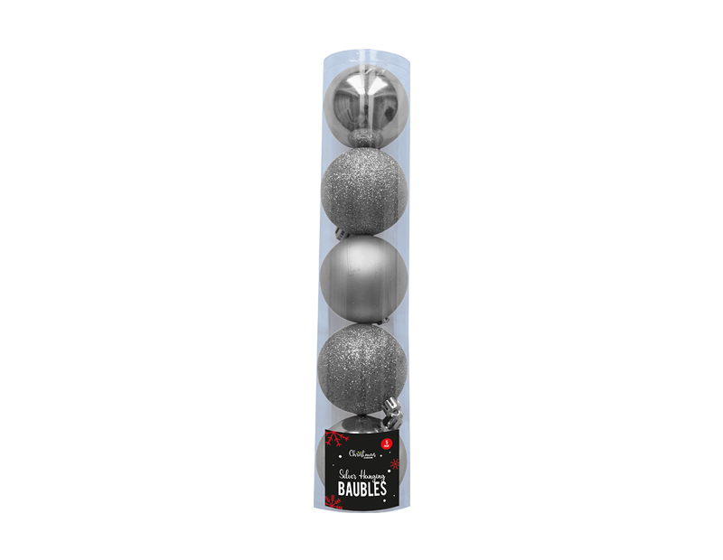 Sølv julekugler 5pk 6cm